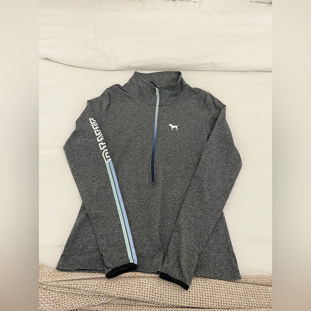 PINK Victoria's Secret Gray Heather Pullover with Logo Trim